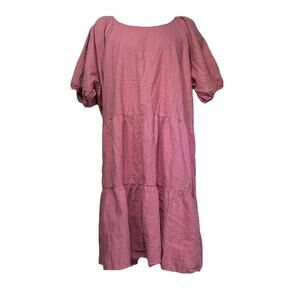 ModCloth x Princess Highway Pink Linen Puff Sleeve Midi Dress Plus Size 22